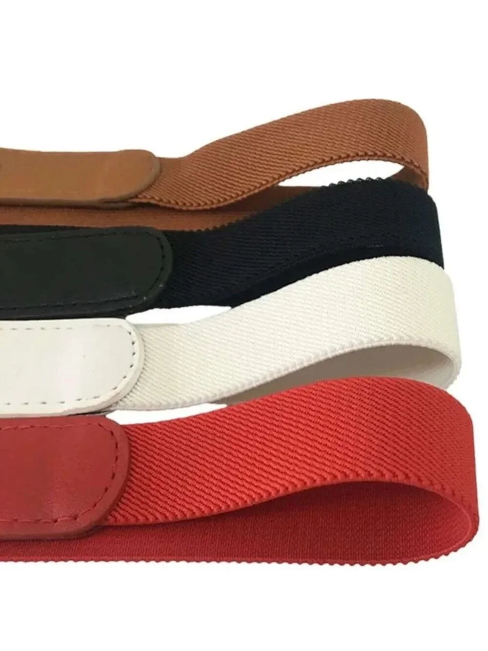 Elegant Elastic Belt With Gold Leaf Buckle Decoration Set of 4 - Black White Red